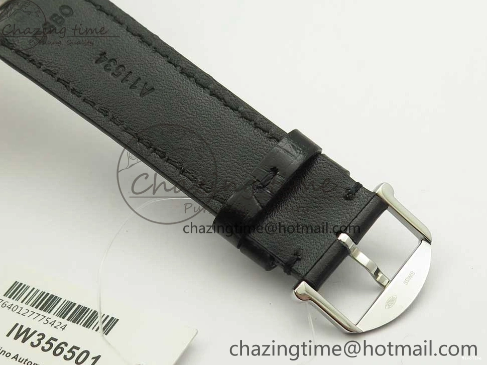 MIROTIME 0808 Portofino Automatic SS FKF 1:1 Best Edition White Dial RG Markers on Black Leather Strap A Stretchable 7141
